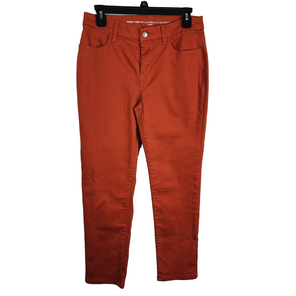 Chico's Women Perfect Stretch Girlfriend Slim Leg Ankle Size 0 US 4 Orange Denim